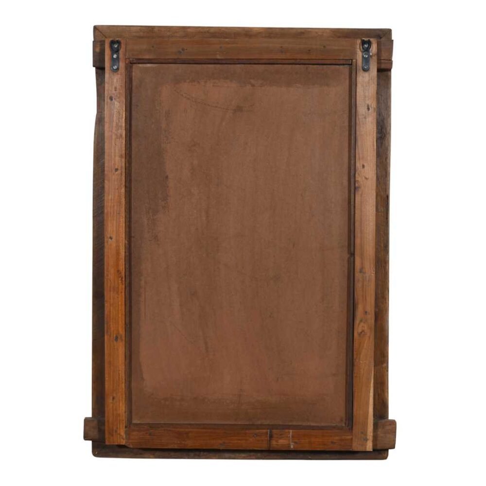 Antique Walnut Brown Indian Teak Wood Shutter Mirror – 19th Century Rajasthan - Image 2