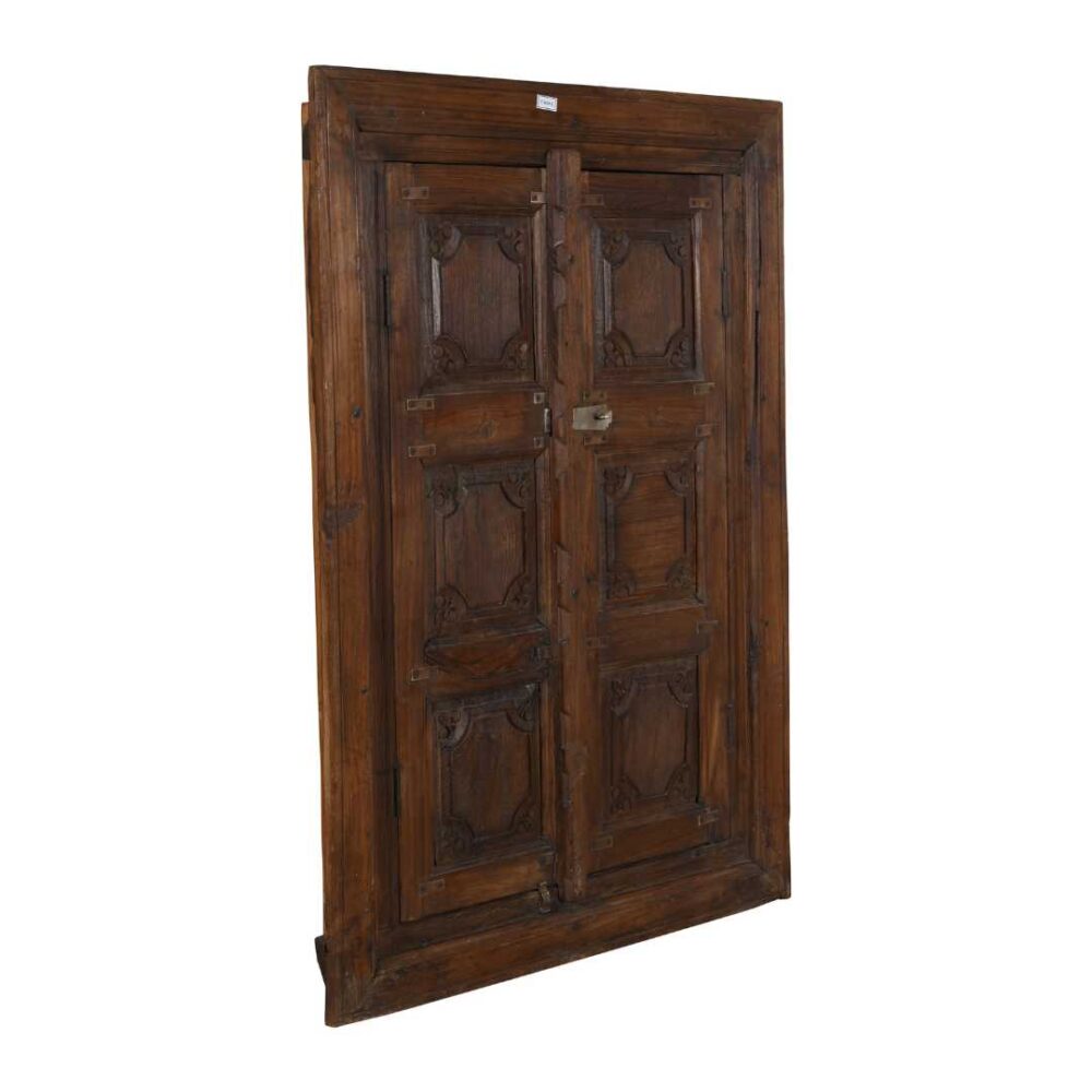 Antique Dark Walnut Brown Indian Teak Shutter Mirror – 19th Century Rajasthan - Image 3