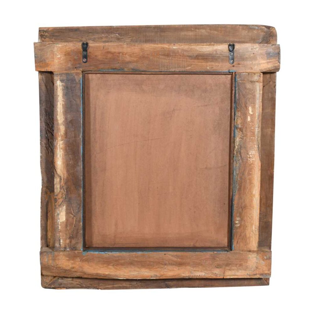 Antique Azure Blue Indian Teak & Iron Jali Window Mirror – 19th Century Rajasthan - Image 3