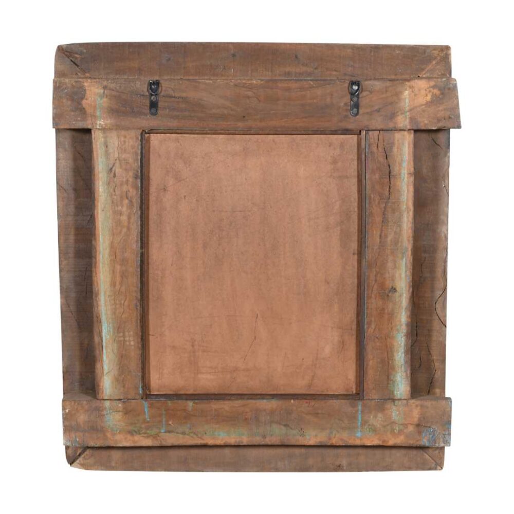 Antique Azure Blue Indian Teak & Iron Jali Window Mirror – 19th Century Rajasthan - Image 3