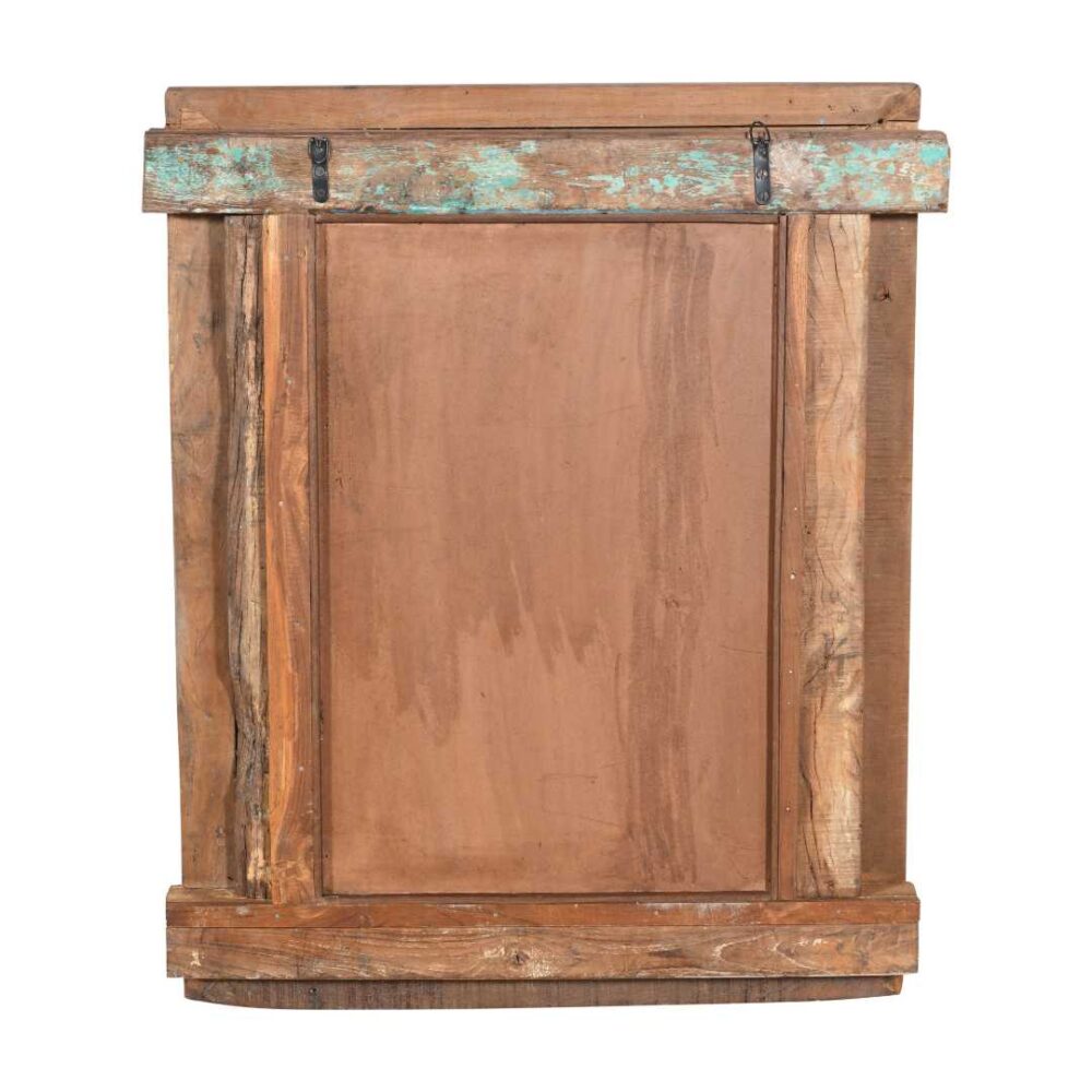 Antique Azure Blue Indian Teak & Iron Jali Window Mirror – Hand-Carved 19th Century Rajasthan - Image 3