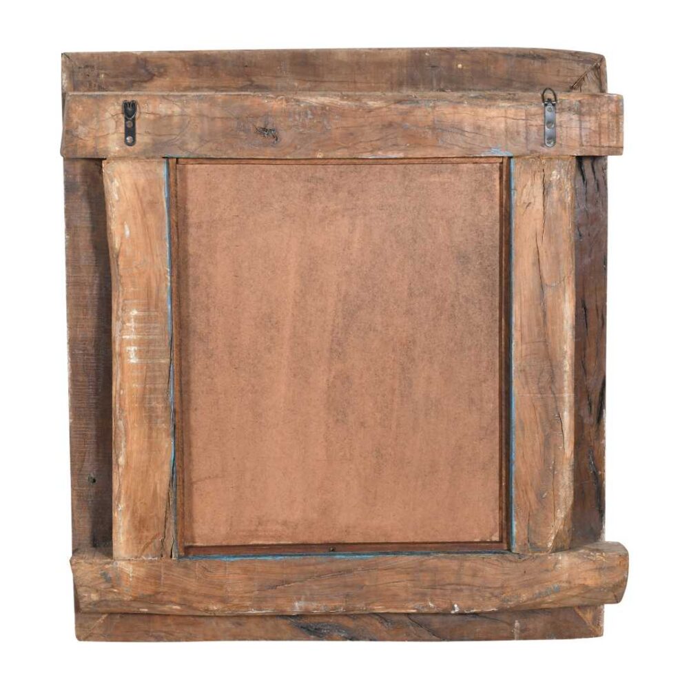 Antique Azure Blue Indian Teak Wood & Iron Jali Window Mirror - Image 2