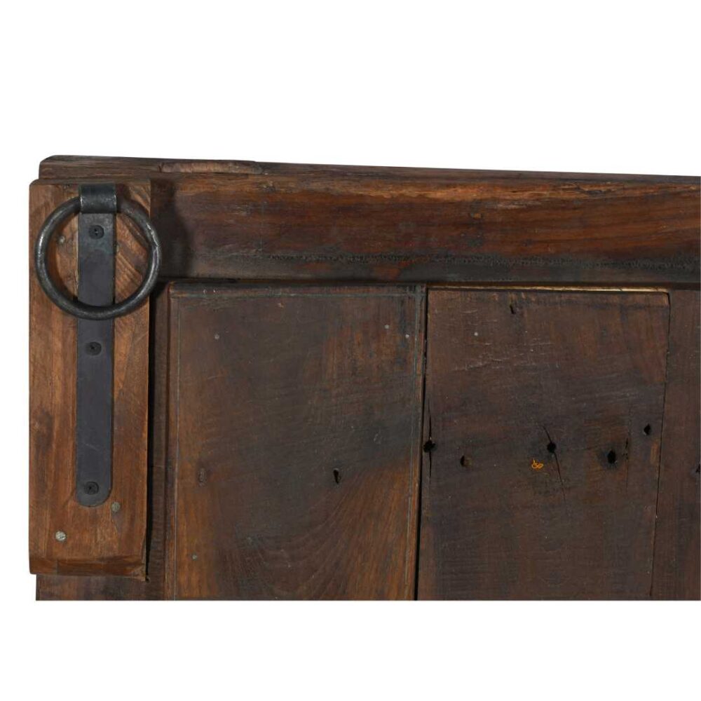 Antique Weathered Teal Indian Teak Wood Mehrab Window Mirror - Image 4