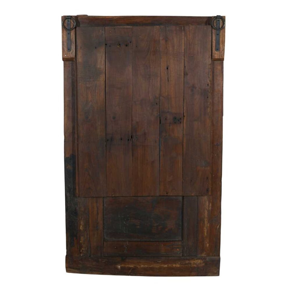 Antique Weathered Teal Indian Teak Wood Mehrab Window Mirror - Image 3