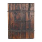 Antique Blue-Grey & Rustic Brown Indian Teak Wood Mehrab Window Shutter Pair