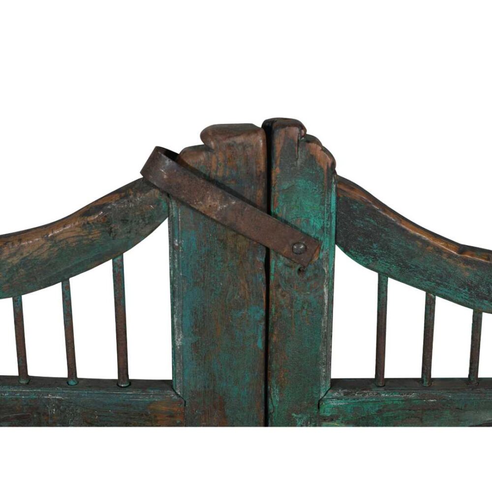 Antique Verdigris Teal & Rustic Brown Indian Teak Dog Gates Garden Gate Pair (c.1880–1900) - Image 2