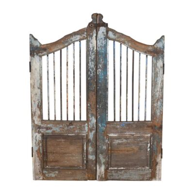 Antique Weathered Blue & Rustic Brown Indian Teak Dog Gates Garden Gate Pair (c.1880–1900)