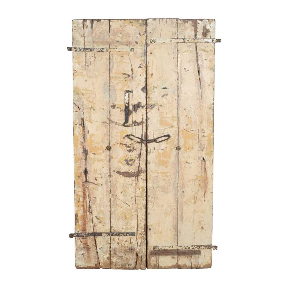 Antique Cream & Ochre Patina Indian Teak Doors – 1880s Gujarat Pair - Image 3