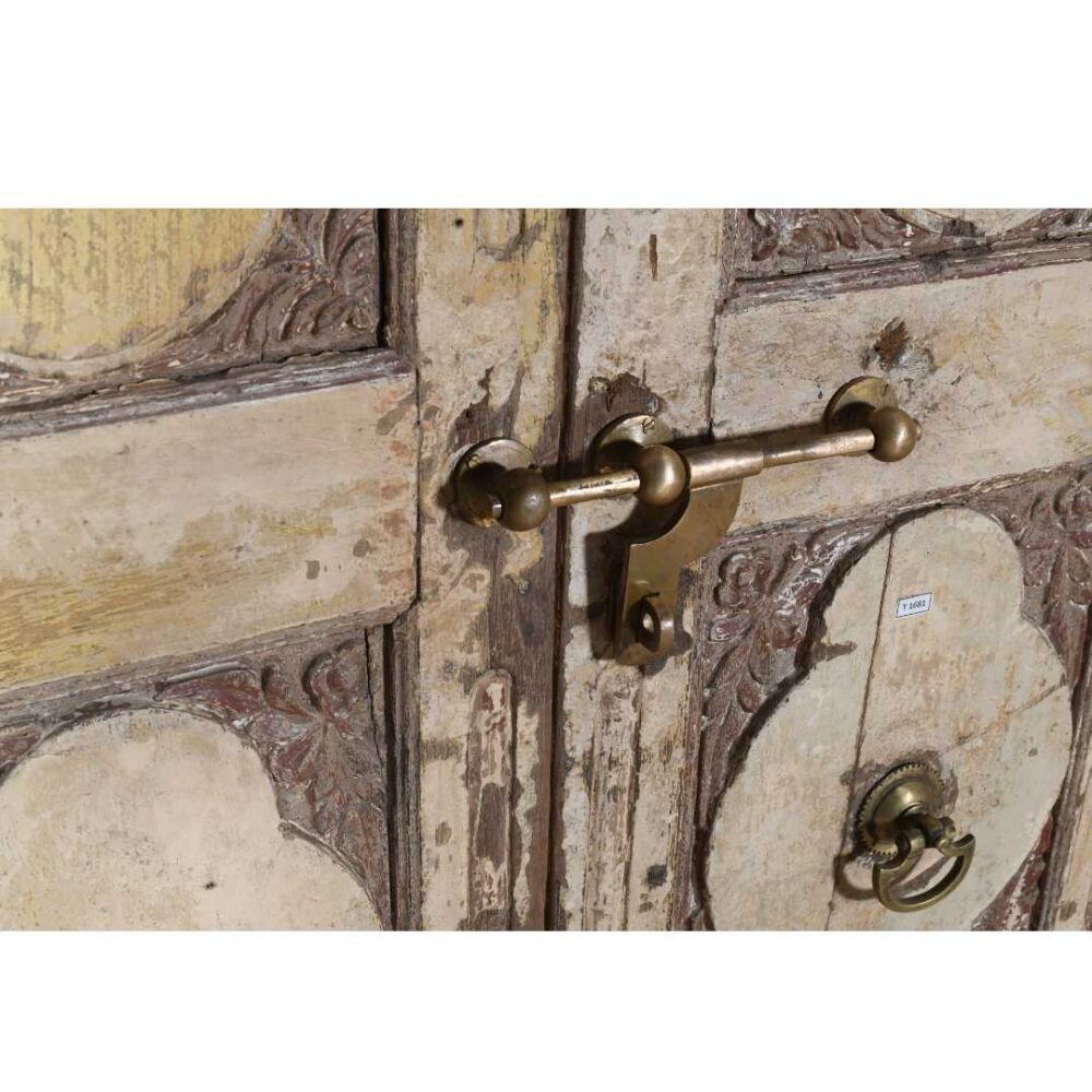 Antique Cream & Ochre Patina Indian Teak Doors – 1880s Gujarat Pair - Image 2