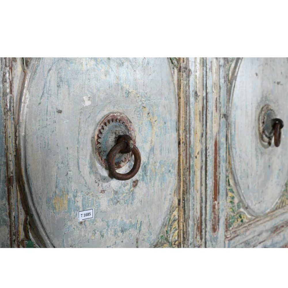 Antique Powder Blue & Faded Cream Indian Teak Doors – 1880s Gujarat Pair - Image 3